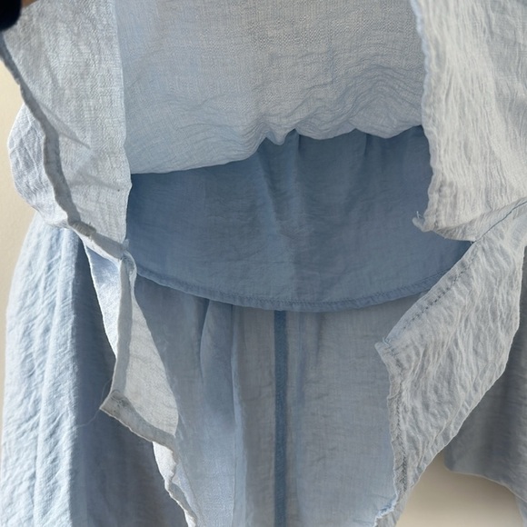 Elodie Strapless Off the Shoulder Puff Sleeve Blue Crop Shirt Blouse Cowgirl - Picture 6 of 11